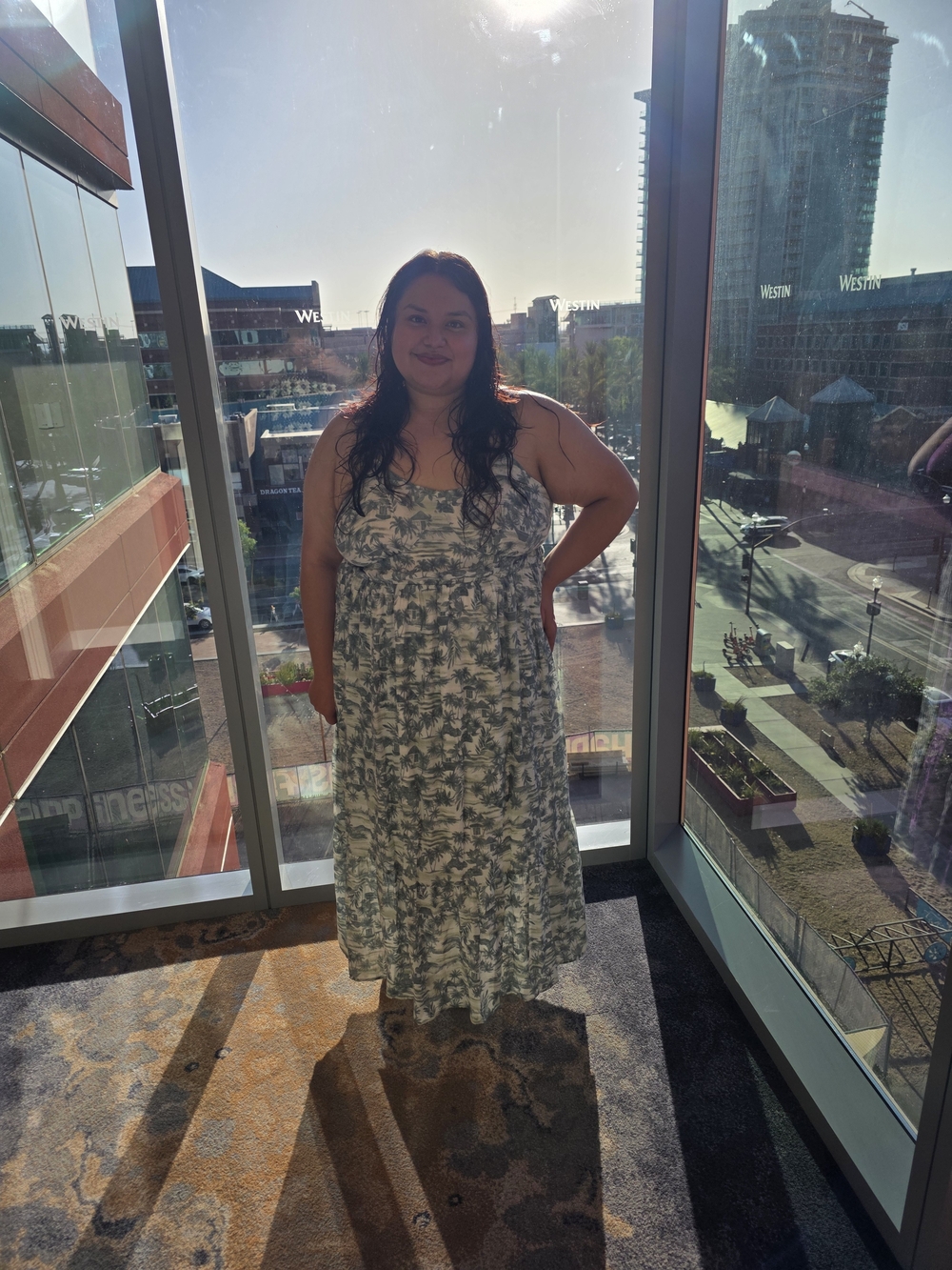 Green & White Tropical Print Maxi Dress